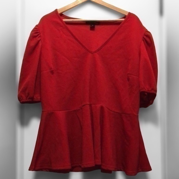 Elegant Red Peplum Blouse 2X V-Neck - Picture 1 of 4